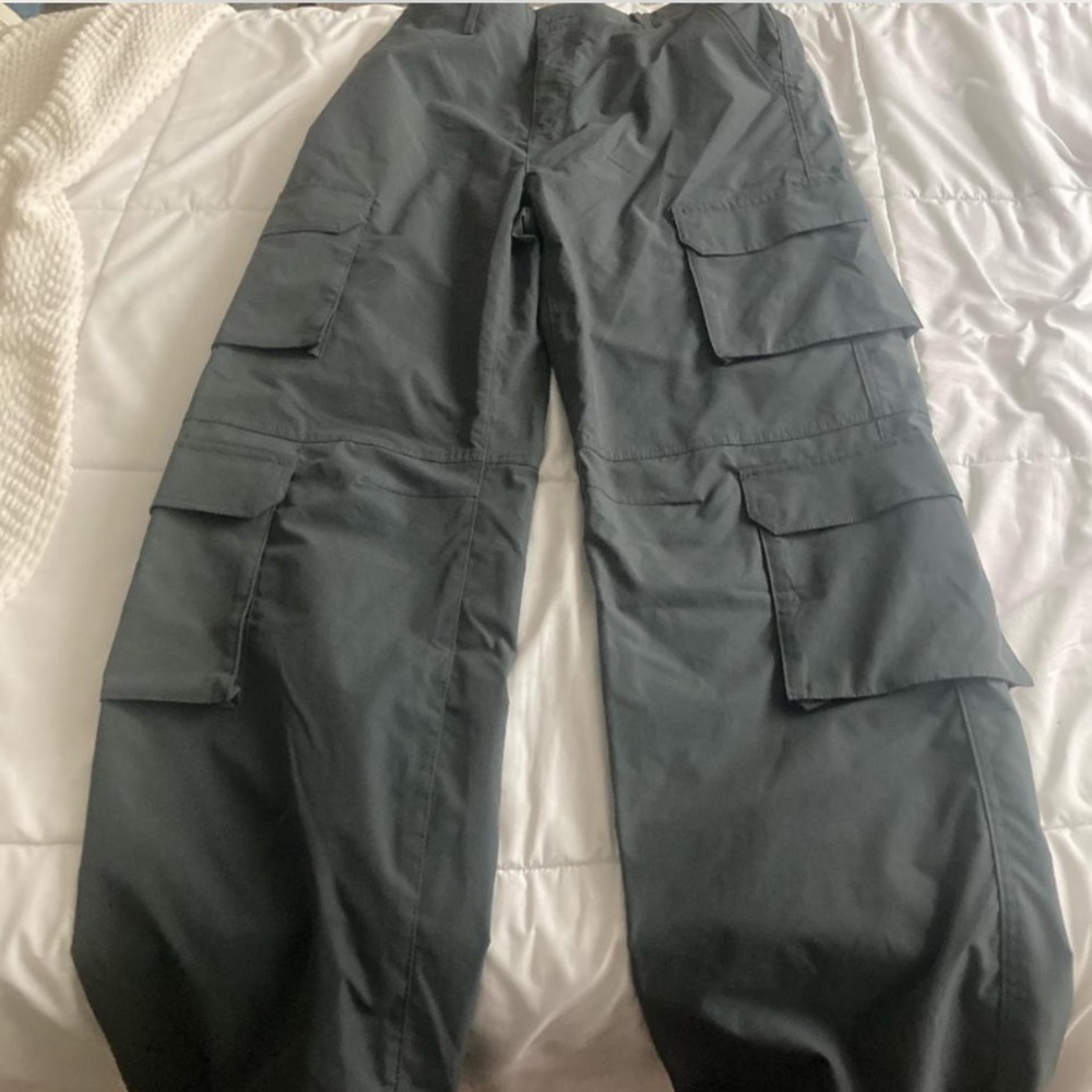Grey cargo parachute pants